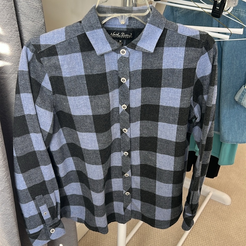 Blue and black flannel shirt